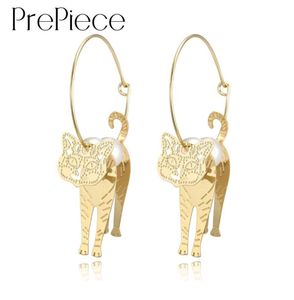 Charm Prepiece Trendy Pearl Hoop Earrings for Women Gold Color Imitation 3D Söt Animal Cat Handgjorda modesmycken PE14234974478