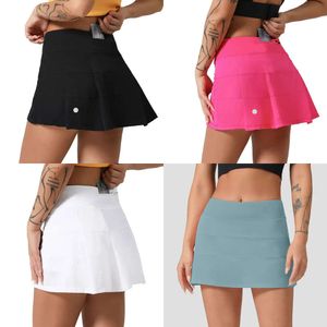 Pleated Mid-Rise Tennis Skirt With Two Pocket Women Shorts Yoga Sports Short Skirts L8207 S s