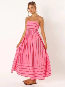 Fashion Blackless Stripe Slip Maxi Dress Women 2024 Elegant Suspender Beach Dress Female Sleeveless Holiday Party Vestidos 240411