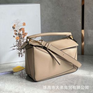 Sandwich Color Matching Handle with Lychee Mönster True Splice Geometric Bag Puzzle Original Cowhide Womens Diagonal Span