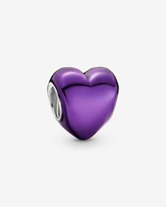 100 925 Sterling Silver Metallic Purple Heart Charms Fit Fit Oryginalny europejski urok bransoletki moda Women Wedding zaręczynu