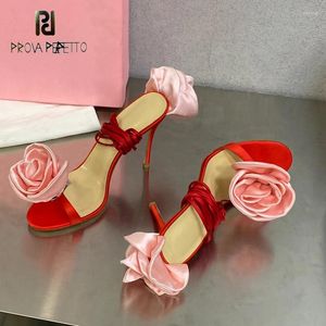 Sandaler Rose Flower Ankle Strappy Ladies Beautiful Summer Sandal Shoe Thin Heel Sexig Party Runway T-Show Sapatos Mujer Olika färg