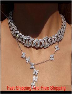 Zwei -Ton -15 -mm -Bling 5A CZ Cuban Link Chain Choker Halskette aus Bling Hip Hop Big Chunky Frauen Männer kubanische Kette Halsketten Y01241228613