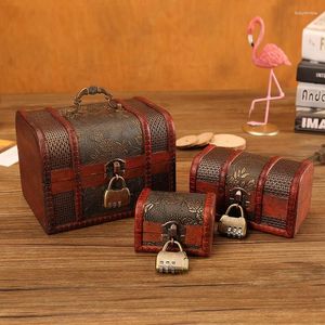 Schmuckbeutel Vintage Retro Wood Box mit Schloss Aufbewahrungsbehälter Schmuck Armband Perlen Ring Holzschatzkoffer Brust Organizer