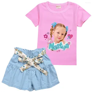 Kläduppsättningar söta som Nastya Show Clothes Kids Kort ärm T-shirt och stora bågkjolar 2st.