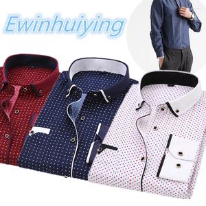 Men's Casual Shirts Classic Long-sleeve Shirt Polka Dot Printing Business Office Dirt-resistant Neckline Design Slim Youth Daily Wear