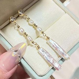 Dangle Ohrringe kleiner silberne Bar 3-4 mm natürlicher Reisperle Starker leichter Barock Süßwasser Mädchen Schmuck Schmuck