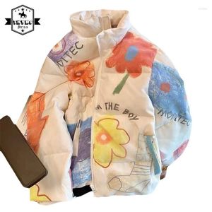 Jackets femininas Parkas de inverno para mulheres pintadas de graffiti meninas prakas Prakas quente casual jaqueta de gabinete coreano grosso de moda