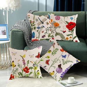 Kudde tygkudde blommor fjärilar Tryck färgglada fodral dekorativa omslag för sovrum i hemmet