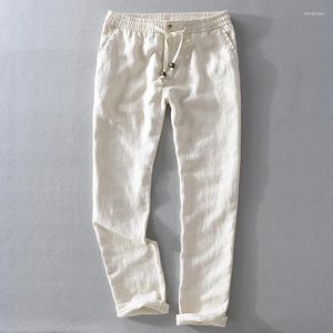 Calça masculina masculino Moda de outono da primavera Japão Japão Linho vintage cor sólida cor stard machar casual fit white calça simples