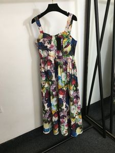 Vestidos sem mangas femininos designer de passarela estampa floral midi férias de férias spaghetti strap backless sexy praia vestidos vintage roupas diárias casuais