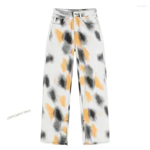 Women's Jeans 2024 Tie Dyed Print Women Split High Waist Harajuku Long Trouser Autumn Vintage Streetwear Hip Hop Wide Leg Pants Girl