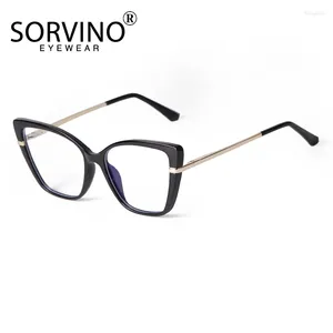 Sunglasses SORVINO Trendy Vintage Eyeglasses Frame Women Eyewear Cat Eye Personalized Anti Blue Light Glasses Myopia Flat Lens Spring Legs