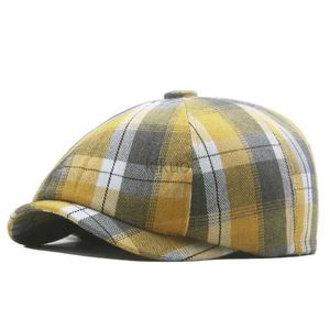 Berets Spring Polyester Stripe Print Caps Caps Flat Peaked Cap Men and Women Painter Beret Hats 125 D240417