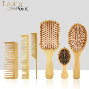 Bamboo Wide Tooth Double Head Flat Comb Wooden Air Cushion Massage Comb Pointed Tail Comb Professional Hair Salon Styling Brush 240407