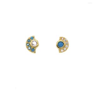 Stud Earrings 925 Sterling Silver Mismatched Earring Paved Cz Turquoises Geometric Minimal Delicate For Girl4778945