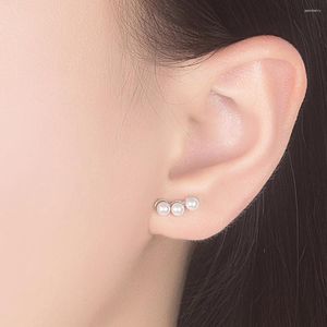 Orecchini per borchie Fashion Elegant One Word Pearl Inlay for Women Real 925 Sterling Silver Lady Jewelry Beautiful