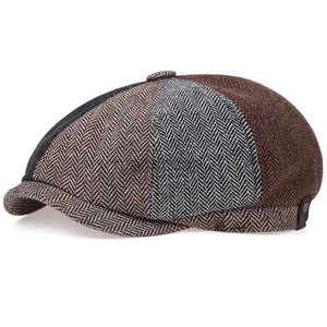 Berets New Retro Berets Newsboy Caps Men Fashion Herringbone Stitching Flat Cap Autumn Winter Men Woman Vintage Painter Octagonal Hats d24417