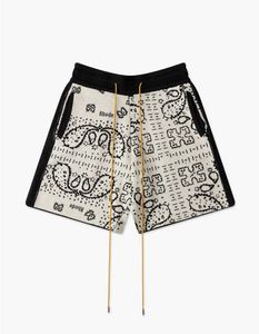 RHUDE Color Block Letter Knitted Jacquard Drawstring Shorts American Checkered Cashew Flower Casual Capris for Men