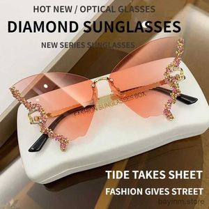 Sunglasses Luxury Diamond Butterfly Sunglasses Women Brand Vintage Rimless Oversized Sun Glasses Ladies Eyewear