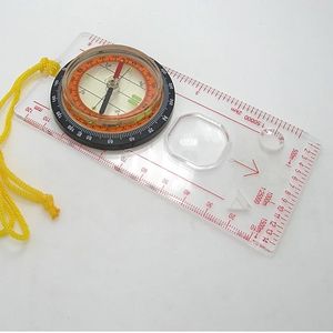 Hiking Camping Outdoor Compass with Liquid Ruler and Magnifying Glass in Transparent Plastic for Basic Traveling Needs and Exploration