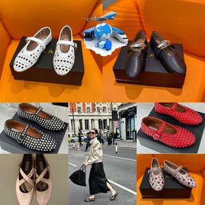 Med låddesigner Sandal Ballet Slipper Slipper Flat Dressing Shoes Dancing Women Round Toe Rhinestone Boat Shoes Luxury Nited Buckle Shoes Storlek 35-40 GAI