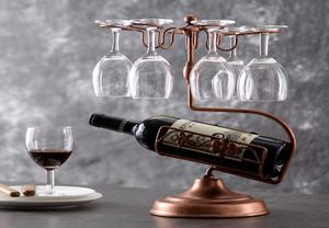 Glass de vidro de vinhos de metal holdercountertop stand 1 garrafa de armazenamento de vinho com 6 vidro rackideal de natal presente para wi8126245