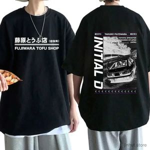 Herr t-shirts anime drift ae86 initial d dubbelsidig t-shirt o-hals korta ärmar sommar avslappnad unisex r34 hyline gtr jdm manga t-shirts