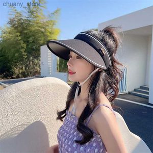 Visors 2023 New Air Top Broad-Brimmed Hat Children Summer Sun Hat Face Cover Ultraviolet-Proof Cycling Anti-Blowing Y240417