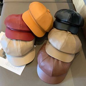 nn4i berets women men pu革ベレー帽子帽子レトロブリティッシュソリッドベレット野球キャップアウトドアサンハット冬の暖かい八角形の帽子ニュースボーイキャップD240418