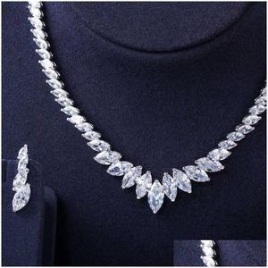 Örhängen halsband Cwwzircons toppkvalitet Marquise Cz Cubic Zirconia Choker and Bridal Prom Dress Smyckesuppsättningar T398 H1022 Drop Deli Dhha3