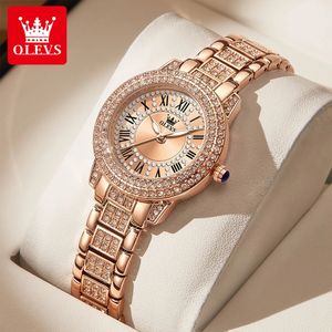 Olevs em Diamond Quartz Watch for Women Strap Strap Strap Luxury Top Brand Rose Gold Wrist Watch for Ladies Presente Conjunto 240409