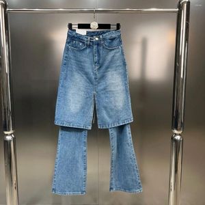 Jeans feminino Superaen 2024 Autumn dividir calças de meia saia de outono estilo Street Style Spliced
