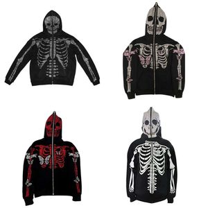 Rhinestone Skeleton Butterfly Hoodie Grunge Haruku Female Streetwear Zip Up Oversized Clothes Vintage Top Jacket Punk