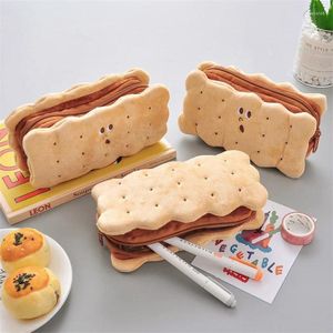 Storage Bags Kawaii Pencil Case High Capacity Plush Cookies Pen Cute Cartoon Brown Box Girls Office School Supplies Stationary