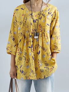 Plus size 1xl8xl feminino moda floral impresso 34 camisa de manga solta cor retro ladies blush tops 240412