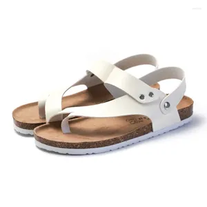 Hausschuhe Cowcom Herren Flip-Flops Cork Sandalen Strand Clip-on Leder Black White PU Slipper KWN KWN