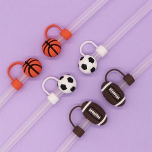 in stock 10mm sport ball series straw toppers charms cover cap 4styles tumbler decoration straws dust plug gift