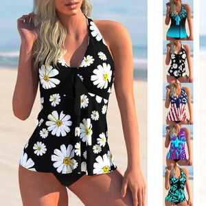 Frauen Bikini Weste 2 Piece Set aus weißer Wildblume Sexy Holiday Beach Outfit S6XL 240416