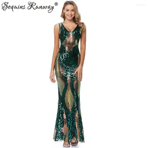 Casual Dresses Sexy Vintage Green Sequin Long Bridesmaid Prom Women Maxi Cocktail Summer Dress Club Bodycon Party Vestidos