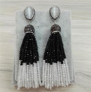 Dangle Chandelier Bohemia Wedding Party Jewelry Silver Clear Black Color Beads 12 Rows Joint Combine Beaded Tassels Earrings For5217009