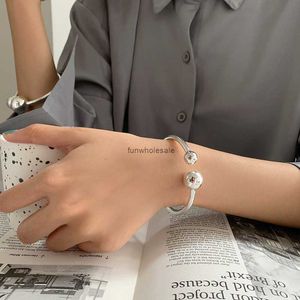 Stile minimalista sterling argento solido a doppia sfera bracciale boccia di nicchia design di gioielli fatti a mano in stile cool