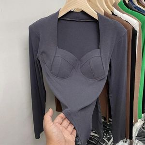 Camicette da donna corto irregolare a collo quadra di design top cotto spalla abiti da busas a maniche lunghe per donne camicie top
