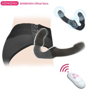 Realistyczny pasek wibratorowy wibratora z dildo bez ramiączek na lesbijskie podwójną głowę g-punkt g stymulować łechtaczkę seksowną zabawkę dla kilku 10 prędkości