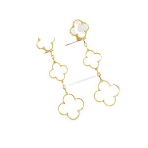 Orijinal marka v Gold High Versiyon Van Üç Çiçek Dört Yaprak Çim Küpeleri ve Kalın Kaplama Olan Kadınlar İçin 18K Şampanya Canlı Yayın Logo ile