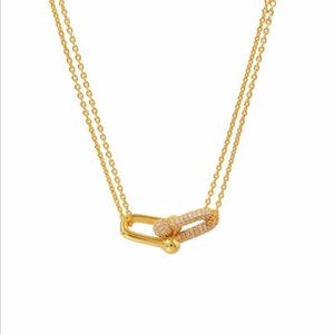 New Design Brand Heart U type T Love Necklace with crystal for Women Stainless Steel Accessories Zircon silver color gold rose Jew2796