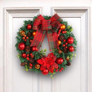 Flores decorativas Garland durável para grinaldas de férias festivas de Natal Plaid Bowknot Pine Pine Needle Ball Berry Decorações