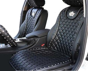 Läderbilsäte Cover Diamond Crown Rivets Auto Seat Cushion Interiör Tillbehör universell storlek framsäten täcker bilstyling2810497