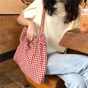 Evening Bags Women's Canvas Tote Shoulder Large Shopping Bag Plaid Eco Capacity Ladies Purse Pouch Girls Student Book Handbags
