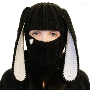 Berets Balaclava Long Ear Hat Skullies Beanie Cute Ears Hats Crochet Knitted For Women Warm Caps Dropship